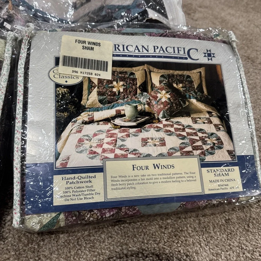 Vtg American Pacific Quilt Patchwork Full/Queen Set 86x86 2 Shams Four Winds